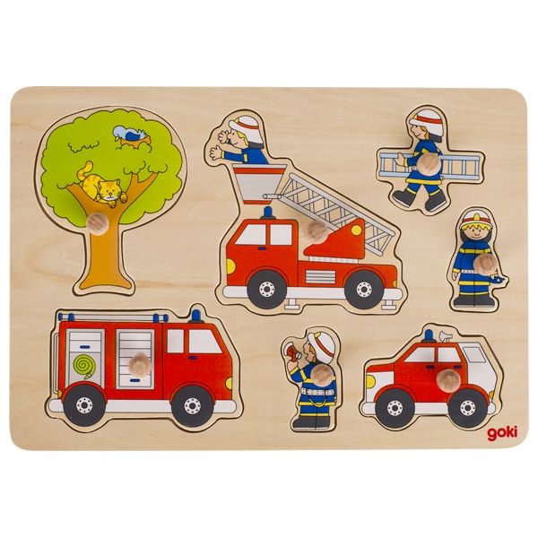 Drewniana układanka z uchwytami Strażacy