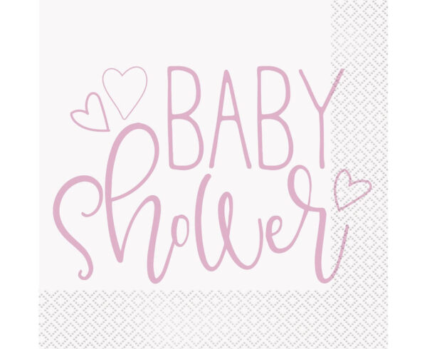 Serwetki papierowe Różowe Serce Baby Shower, 33x33 cm, 16 szt.