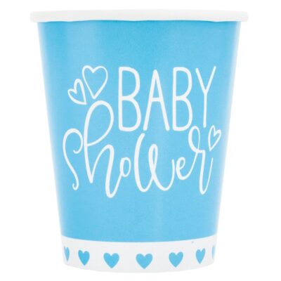 Kubeczki papierowe Baby Shower, niebieskie serca, 266 ml,8szt.