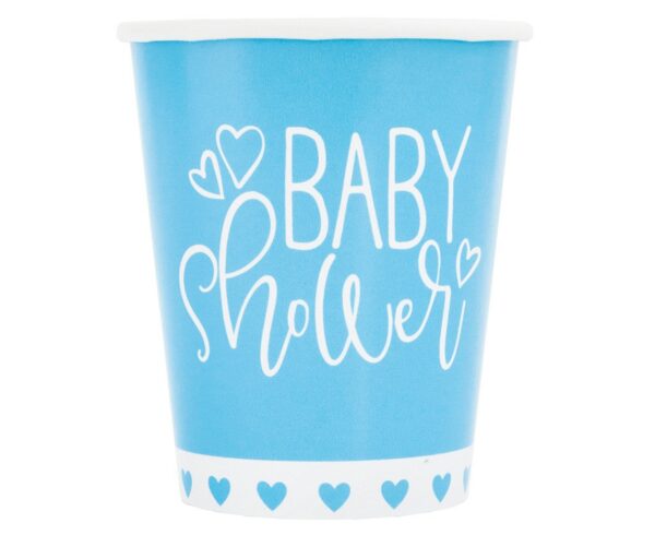 Kubeczki papierowe Baby Shower, niebieskie serca, 266 ml,8szt.
