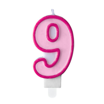 Świeczka urodzinowa Cyferka 9, różowy, 7cm