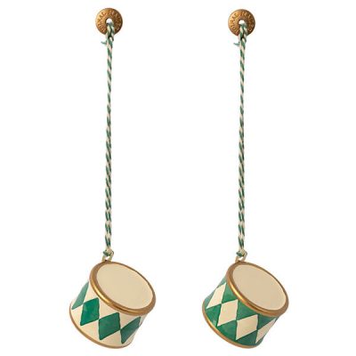 Dekoracja bożonarodzeniowa - Metal ornament, Small drum 2 ass - Dark green