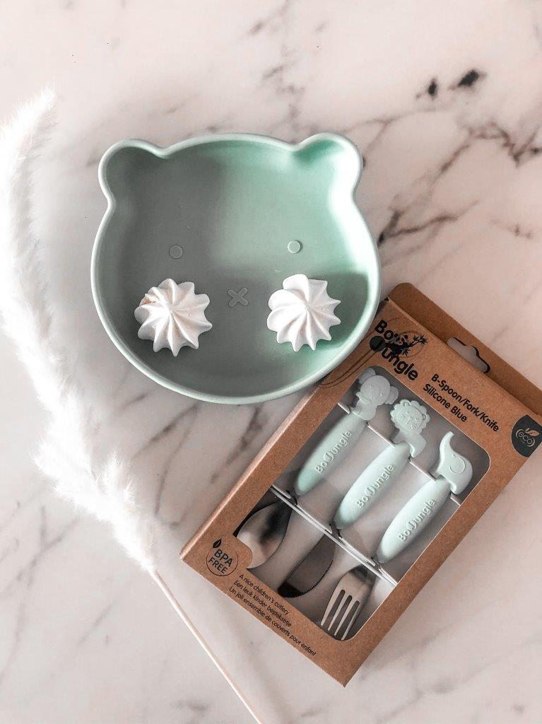 Talerzyk silikonowy Bear z przyssawką Blue mint Bo Jungle