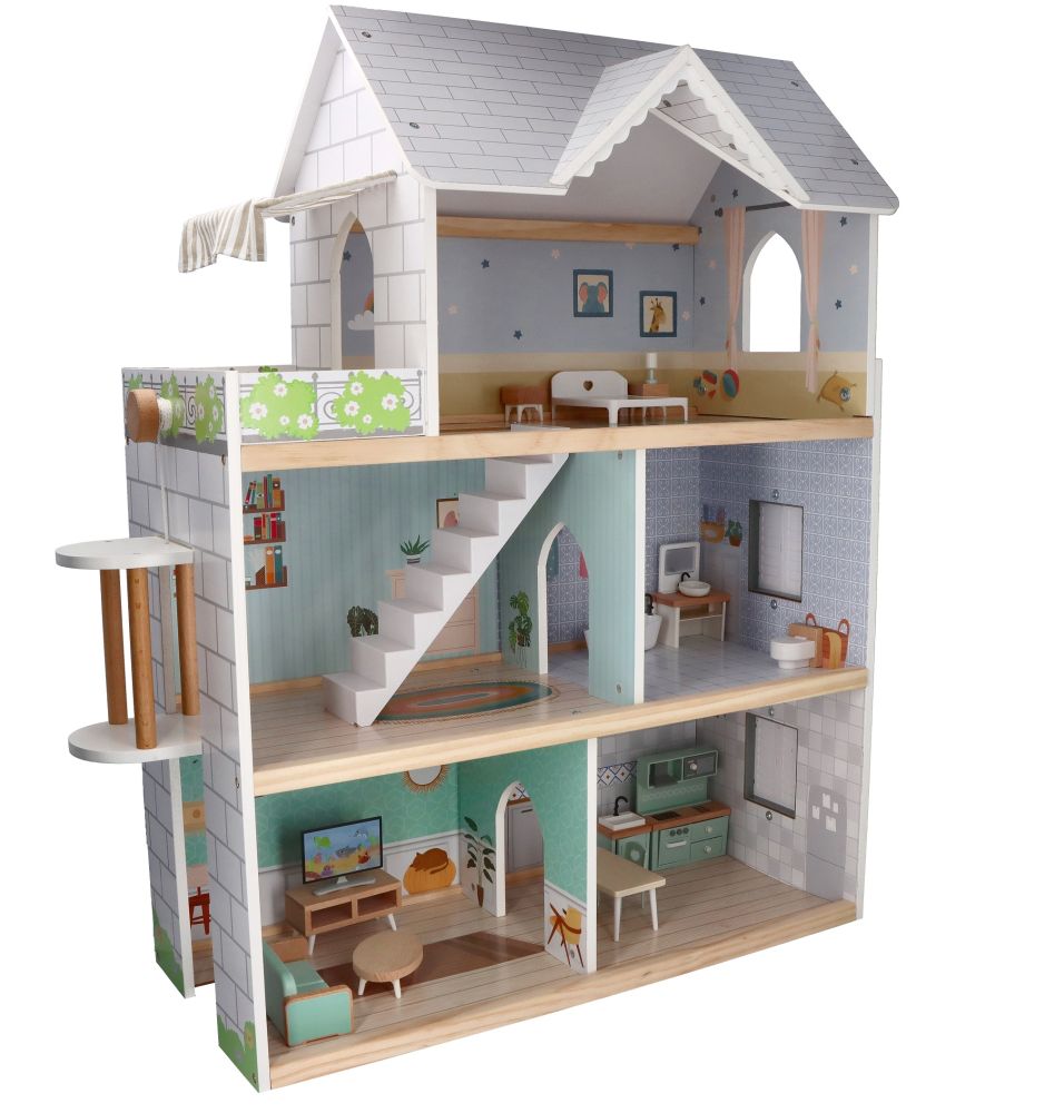 Duży drewniany domek dla lalek + akcesoria | Adam Toys