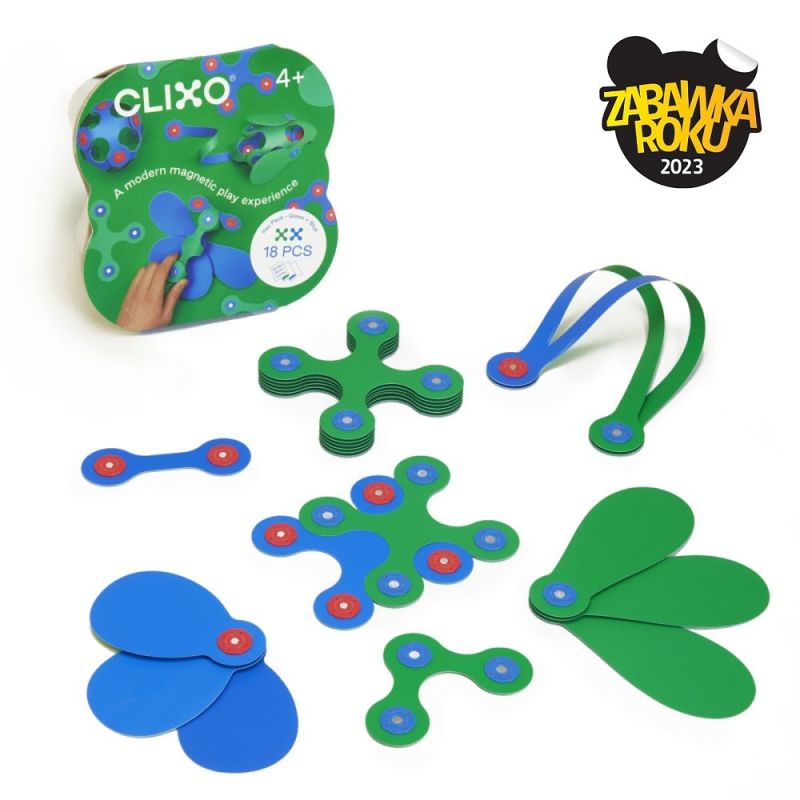Clixo układanka magnetyczna zielono-niebieska 18szt