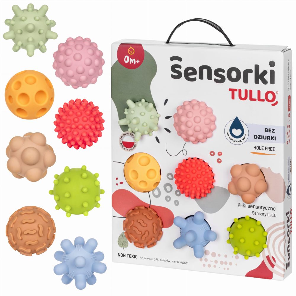 PASTELOWE Piłki Sensorki Tullo - 8 piłeczek bez dziurek | Tullo