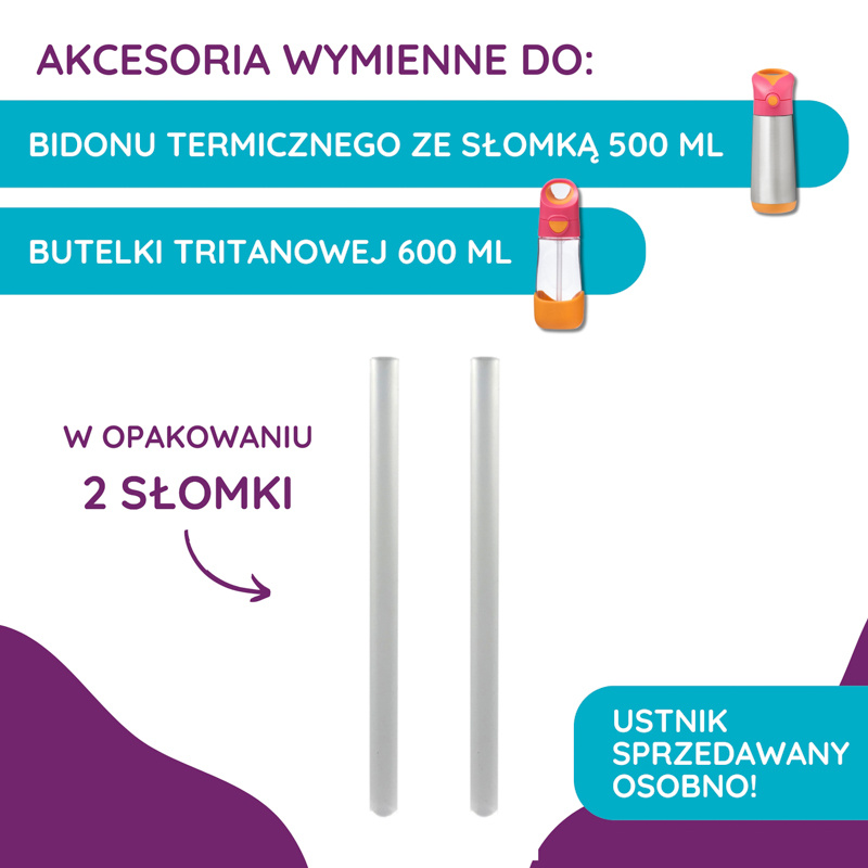 Zestaw słomek do bidonu termicznego 500 ml i butelki tritanowej 600 ml, 2 szt., b.box