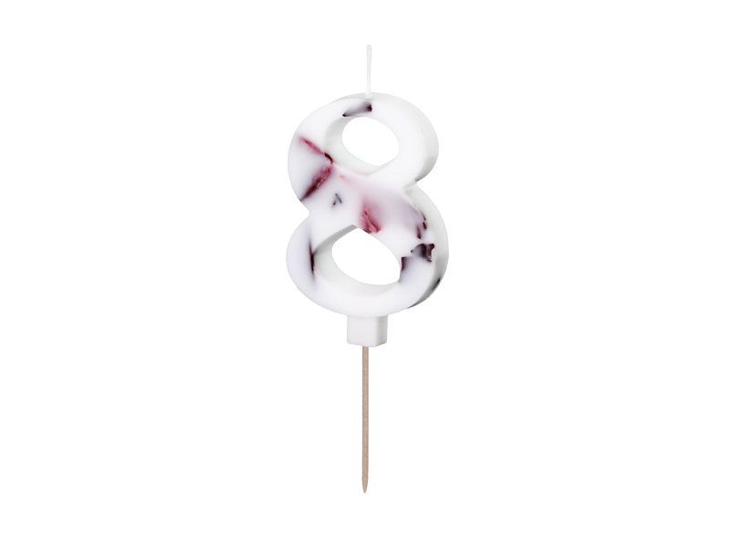 Świeczka urodzinowa Cyfra "8", biała z płatkami kwiatów, 8 cm
