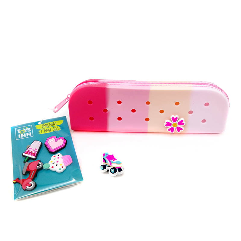 Piórnik silikonowy z wpinkami różowy