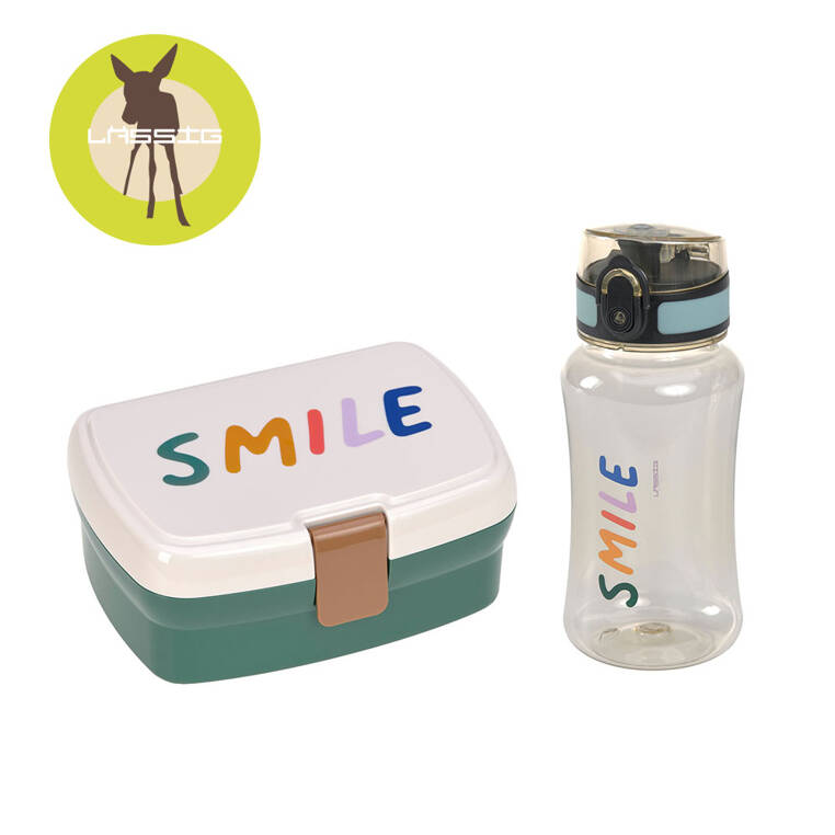 Lassig Zestaw na lunch Lunchbox + bidon 460 ml Little Gang Smile milky/ocean green