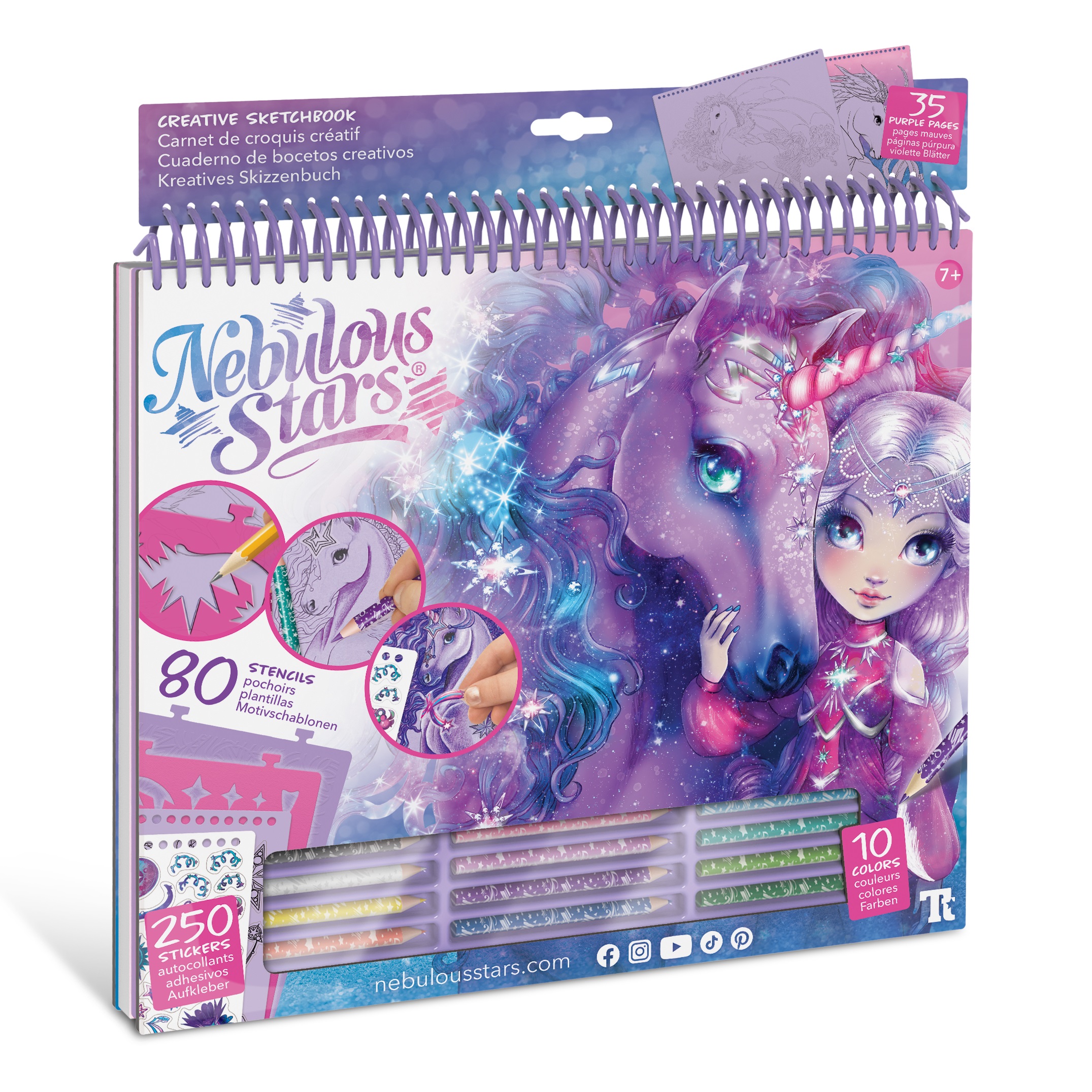 Duży szkicownik z kredkami,szablonami i naklejkami - Konie Nebulous Starsmetaliczne