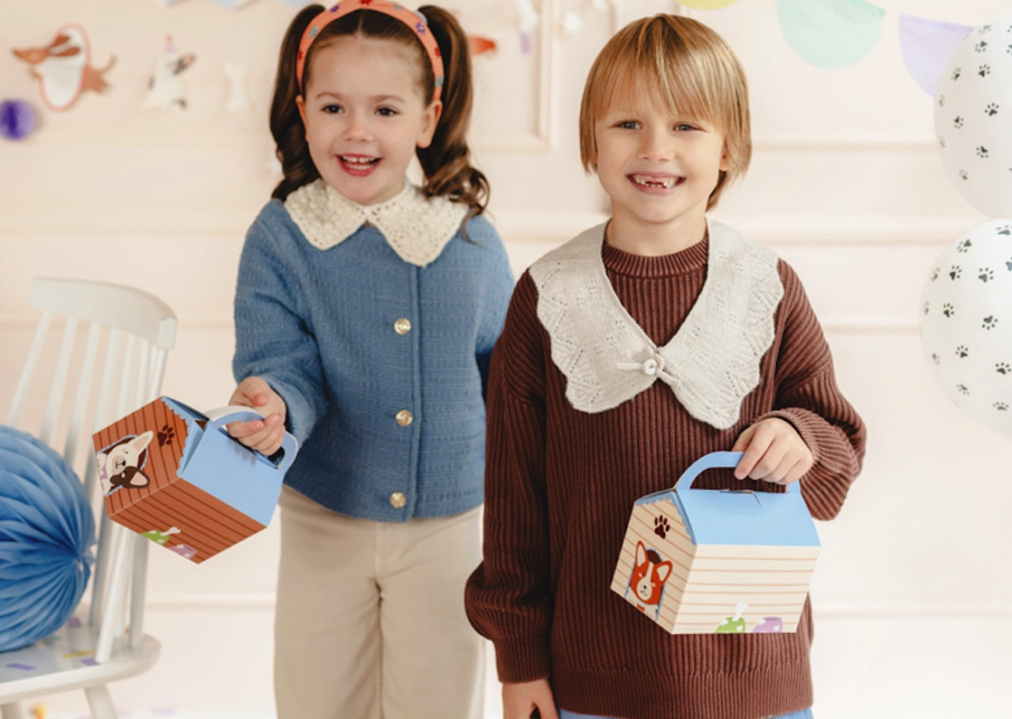 Pudełka na ciasto, tort Buda -Pieski  beżowe i brązowe, 6 szt.