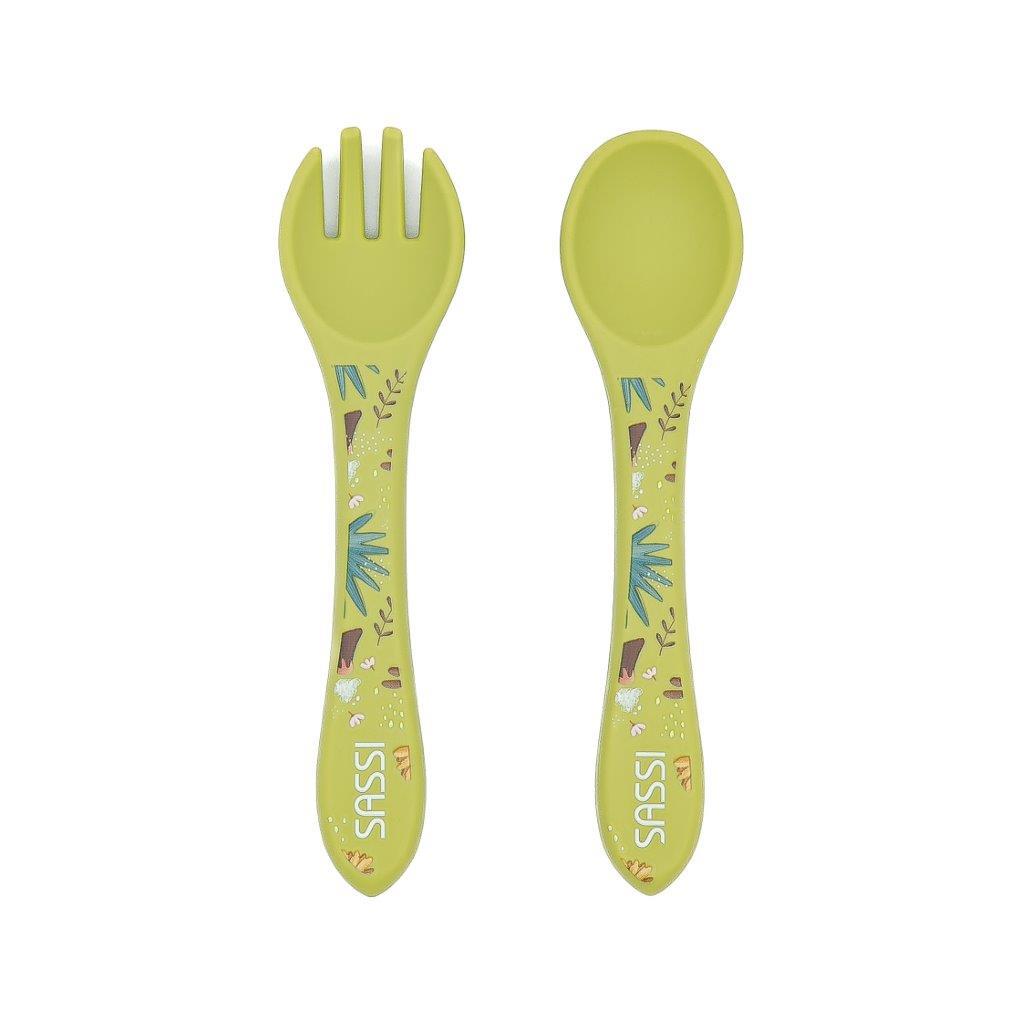 Sztućce silikonowe dla dzieci zestaw Dinozaur SASSI