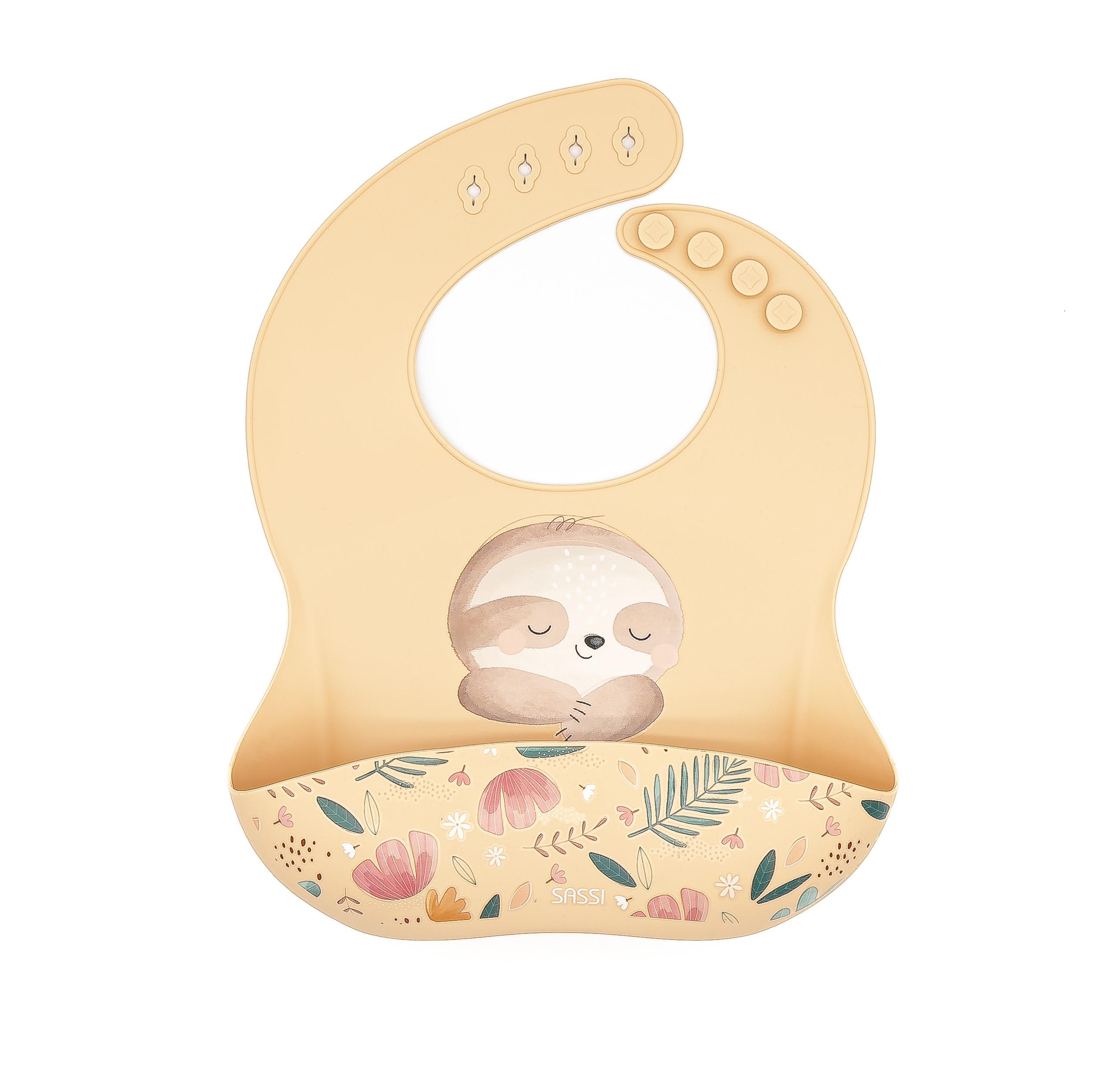 Śliniak silikonowy z kieszonką Leniwiec SASSI