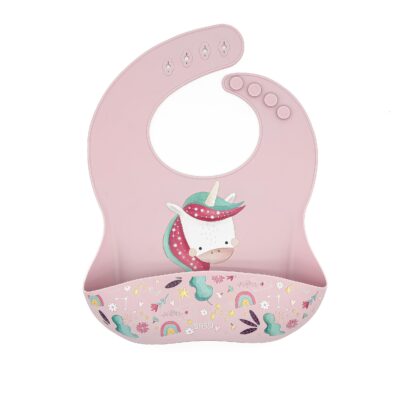 Śliniak silikonowy z kieszonką Jednorożec SASSI