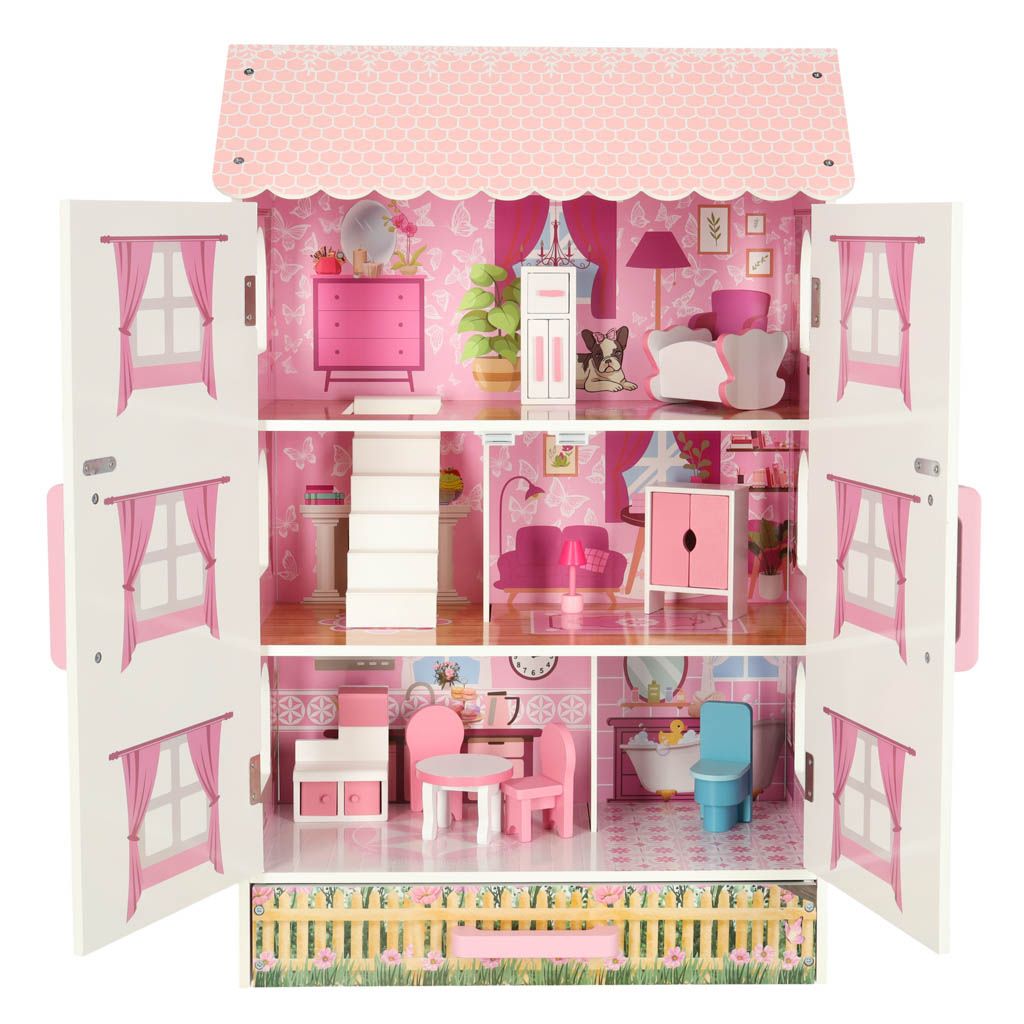 Pastelowy domek z szufladą dla lalek  |