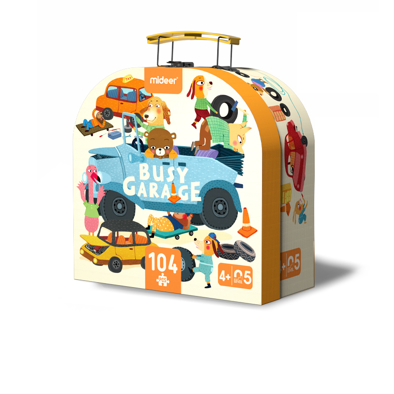 Puzzle w walizce – Mój garaż (104 elementy)