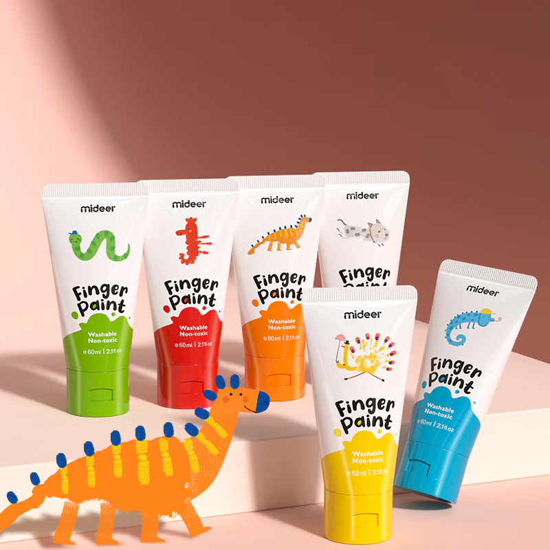 Farby do malowania palcami z książeczką  – 6 kolorów mideer