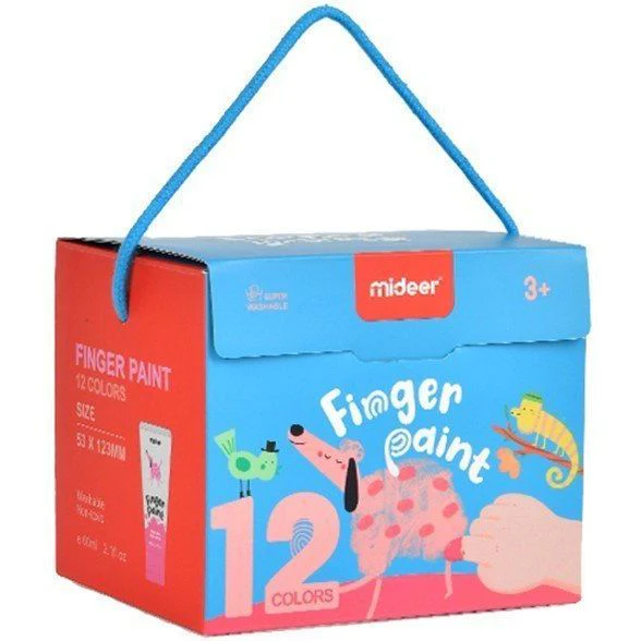 Farby do malowania palcami z książeczką  – 12 kolorów mideer