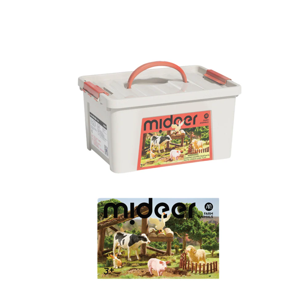 Zestaw 11 figurek zwierząt na farmie w zestawie z przenośnym pudełkiem mideer